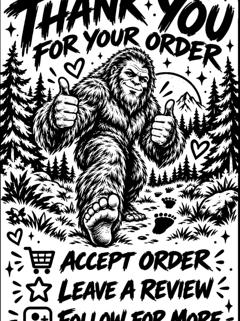 Black & White Bigfoot Thank You Order Label 25 Pk